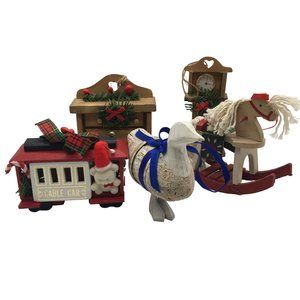 Wooden Christmas Ornaments Doll House Furniture Train Rocking Horse Clock Lot